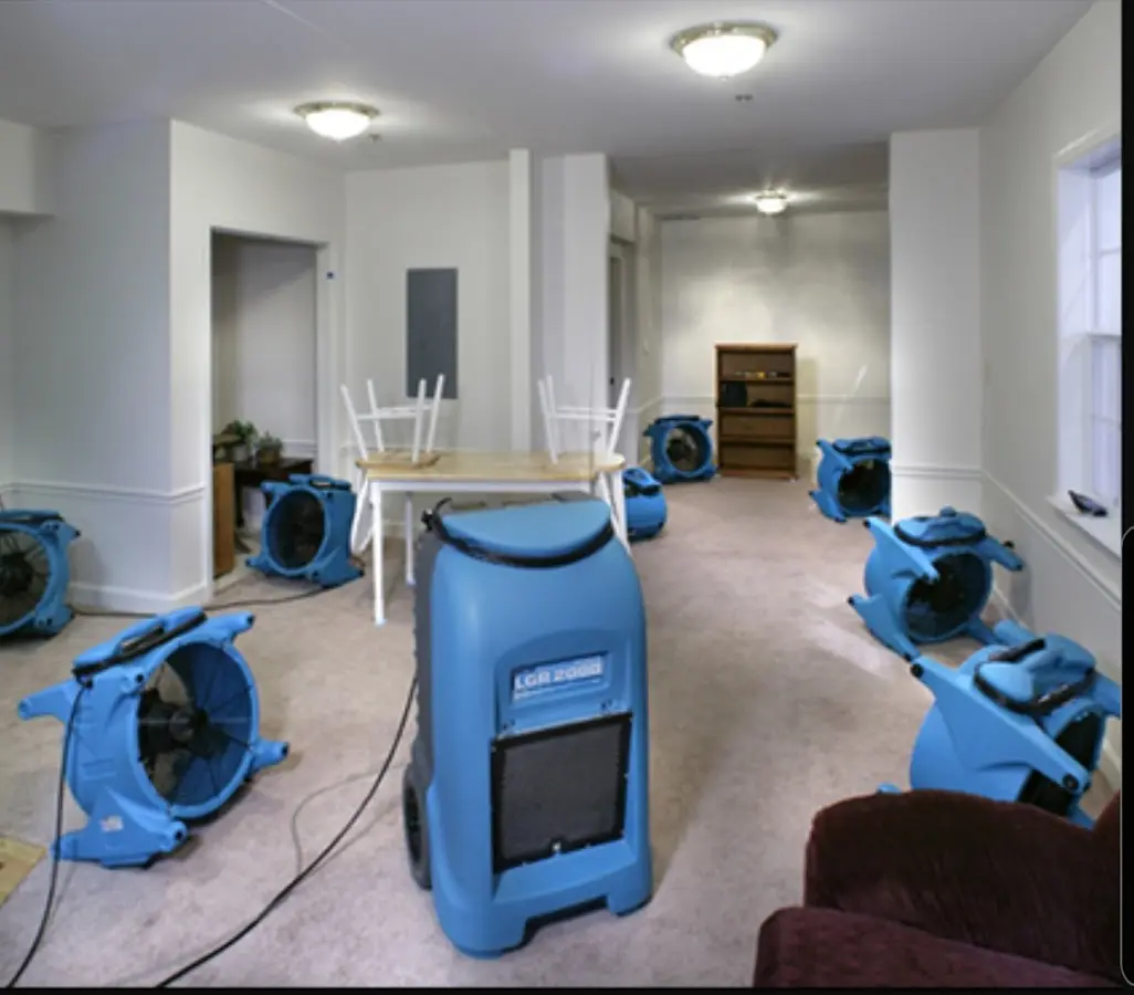 Air movers and dehumidifier setup for Water Damage Restoration in Paloma Creek South