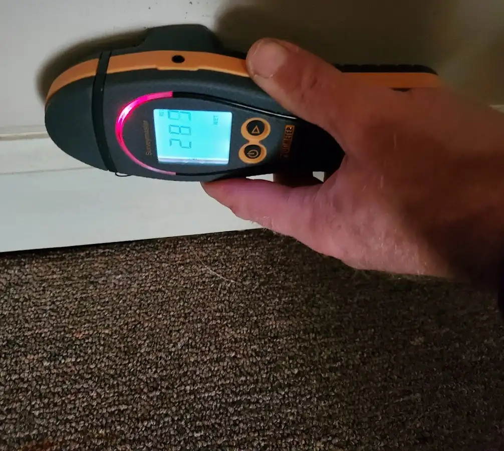Moisture detection at baseboard during Burst Pipe Cleanup in Paloma Creek South